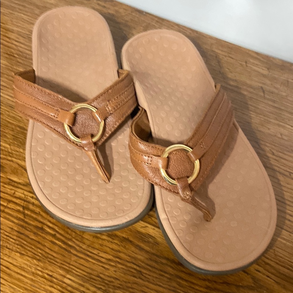 Vionic Brown Sandals with Gold Accents